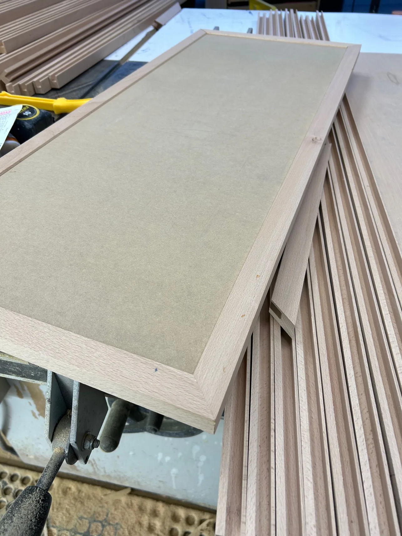 Heritage Mountain kitchen — in the shop, micro shaker door frame