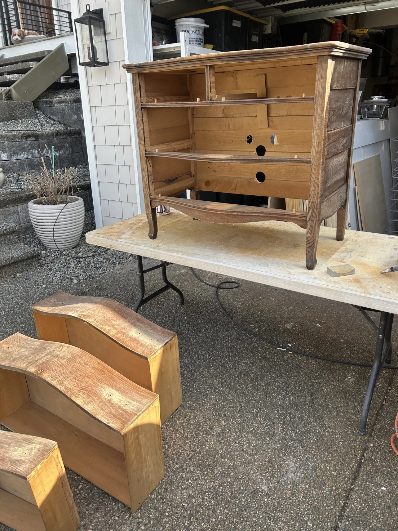 Dresser stripped down during refinishing