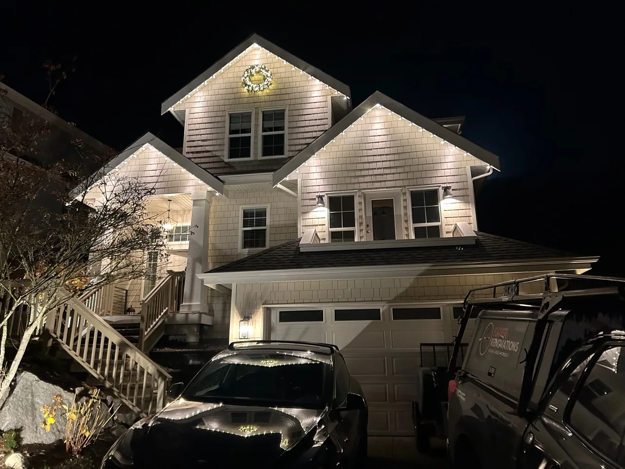 Our own home, Port Moody — finished exterior at night