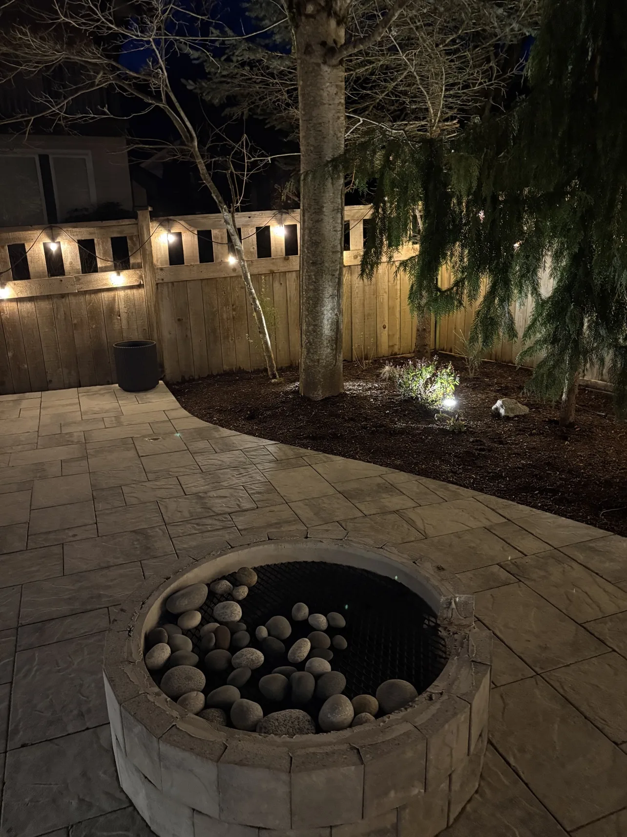 Fire pit at night, close-up