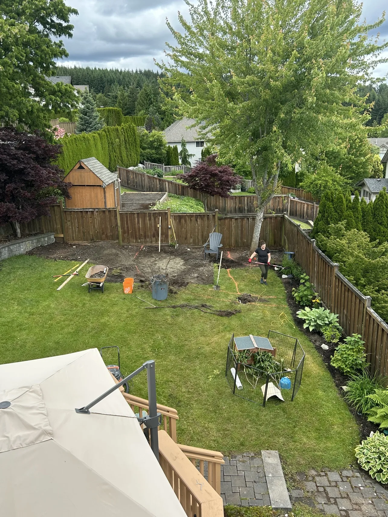 Fire pit patio before: layout marked