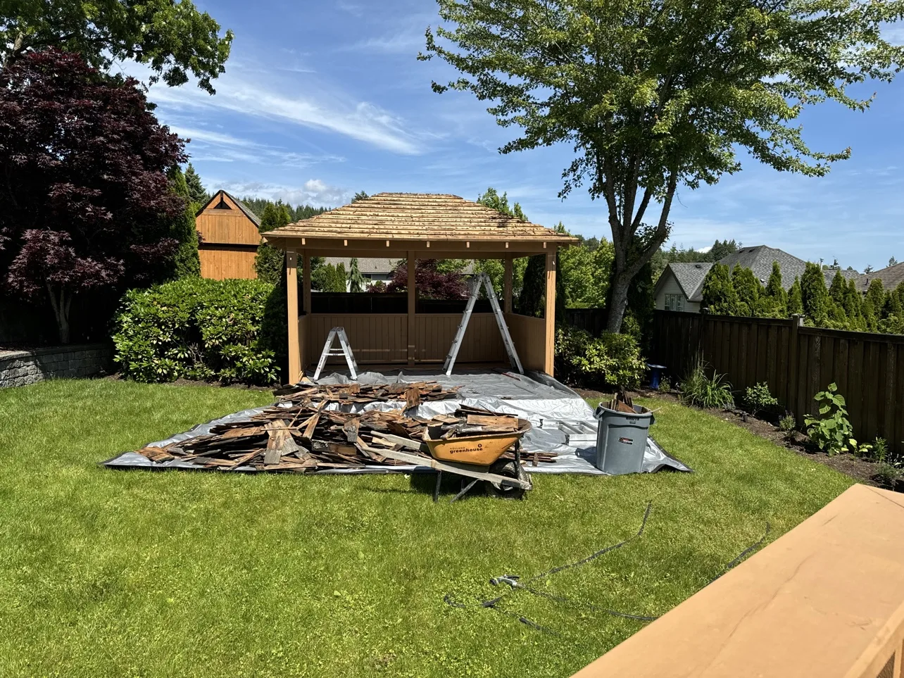 Gazebo re-roof in progress