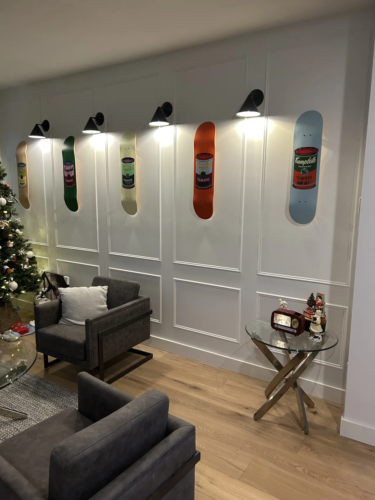 Wine room skateboard art wall